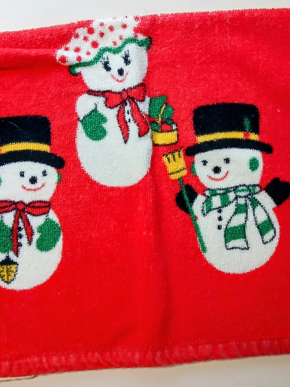 White Holiday Embroidered Fringe Kitchen Towels - Festive Snowman & Santa